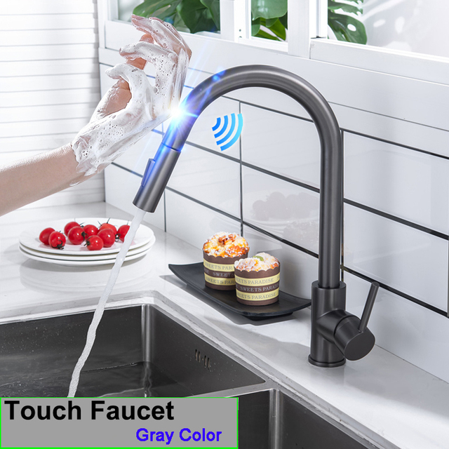 Gold Touch Filter Kitchen Mixer Tap Dual Handle Hot Cold Brass Kitchen Sink Faucets Smar Sensor Touch Pull Out Kitchen Faucets