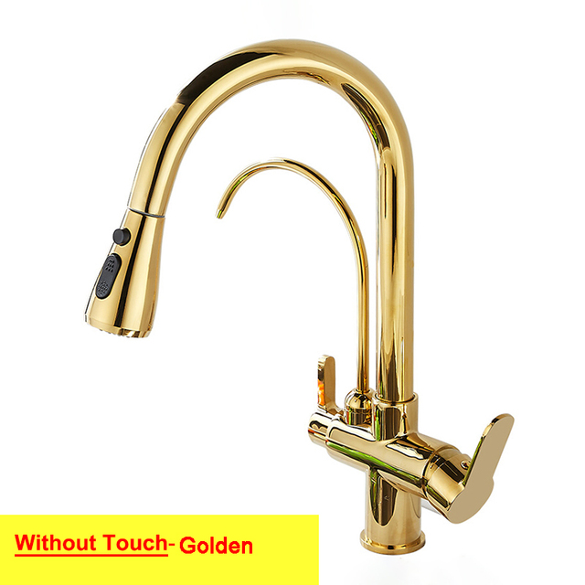 Hot Cold Touch Pull Out Kitchen Faucet Newly Brass Gray Pull Down Kitchen Mixer Tap Dual Handle Sensor Touch Filter Kitchen Faucet