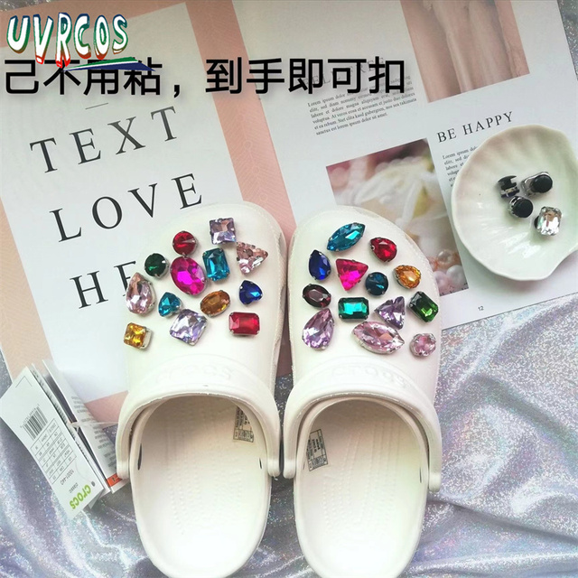 1 Set Handmade DIY Crocs Charms Bling JIBZ Buckle Rhinestone Accessories Metal Chain Clog Garden Shoe Decoration Girls 지지