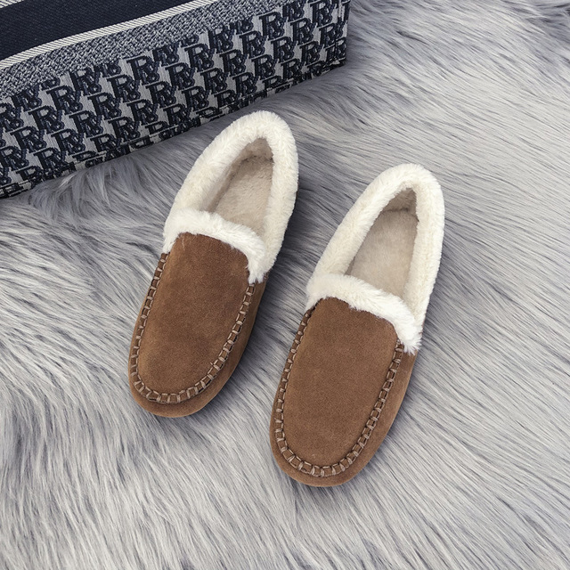 Women Slippers Winter Bow Tie Plush Warm Shoes Inside Loafers Indoor Slippers Ladies Ladies Slip On Shoes Chaussure Femme Women Shoes Non-leather Casual Shoes Women's Shoe Brand