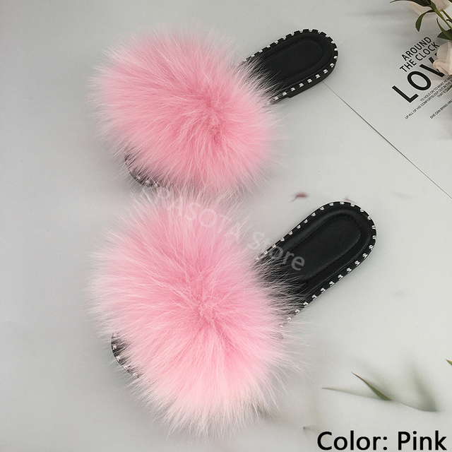 women flip flops summer fluffy slippers luxury real fur slides for women fluffy sliders jelly shoes woman flat sandals with fur