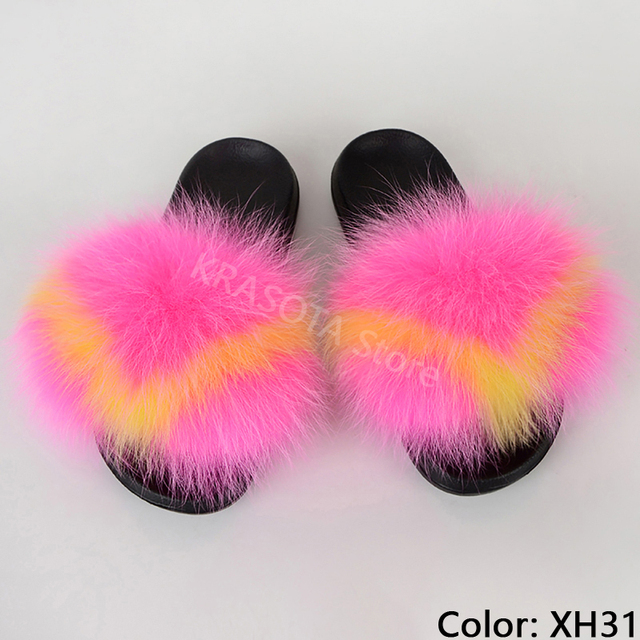 fluffy slippers women luxury real fox fur slippers women home fur slides ladies summer flip flops wholesale flat shoes slippers