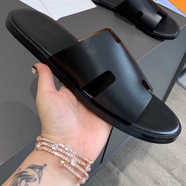 2022 summer luxury designer men leather flat sandals flat open toe comfort elegant wide fit mule slippers flip flop shoes 38-46