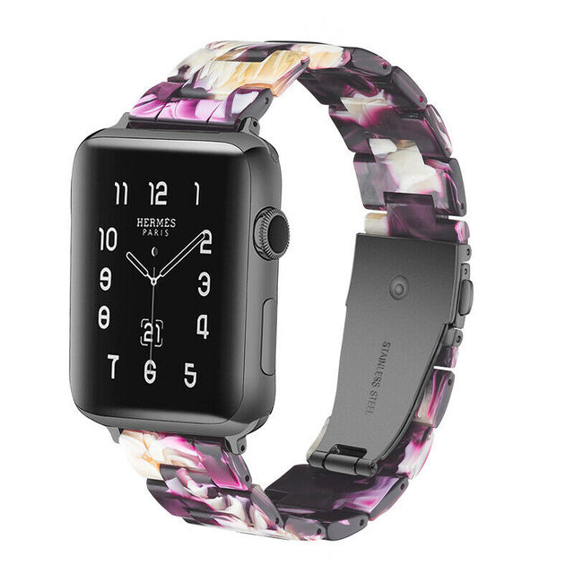 Replacement Resin Tortoise Shell Lines Watch Strap Bracelet For Apple Watch Series 5/4/3/2/1 42mm 44mm 38 and 40mm Leopard Print