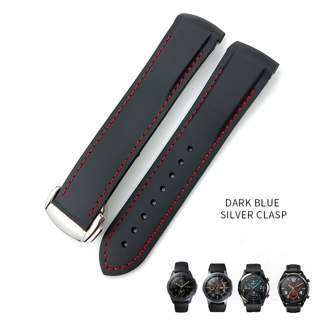 20mm 19/21mm 22mm Curved End Silicone Rubber Watch Band Suitable for Huawei GT 2 Samsung Galaxy Watch 3 4 Omega Seamaster Strap