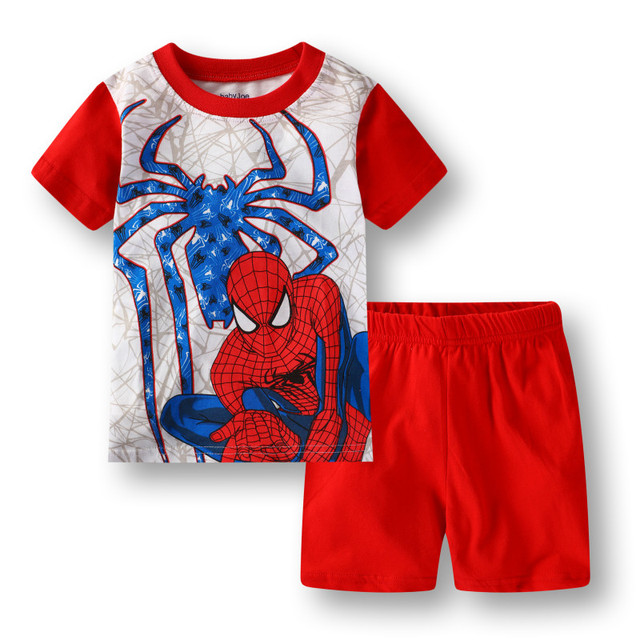 Children's short-sleeved cotton pajamas summer clothes children's sleepwear cartoon T-shirt spiderman