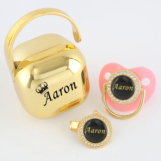 Any Name Personalized Gold Bling Pacifier Chain Clip Pacifier Box Set BPA Free Doll Pacifier Luxury Pacifier Baby Gift