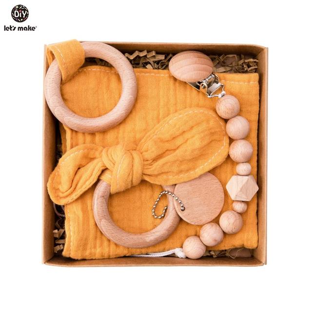 Let's Make Baby Bath Toy Set Double Sided Cotton Blanket Wooden Rattle Bracelet Crochet Toys Baby Birth Gift Products For Kids