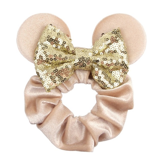 Little Girls Hair Band Kids Mickey Minnie Soft Hair Bow Children Sequin Velvet Ponytail Holders Baby No Damage Rubber Hair Tie