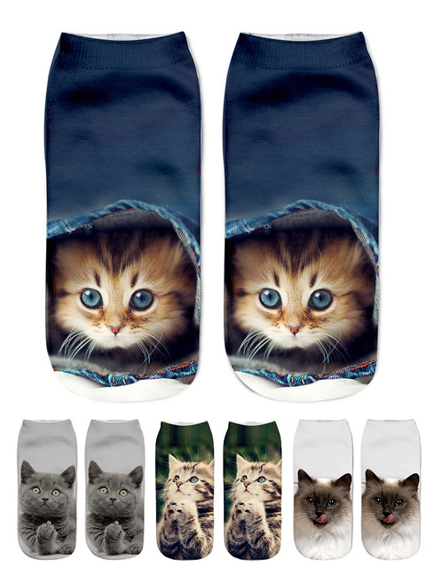 3D Printing Children Socks Funny Design Cute Cat Socks Unisex Gift Low Ankle Funny Socks 6-12 Years