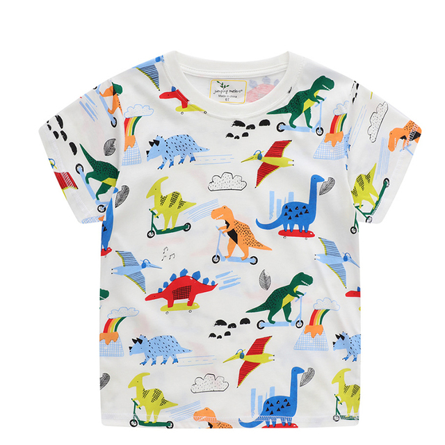 Boys Summer Clothes Children T-shirt Dinosaur Printing Kids Striped Embroidery Tops Boy Cotton T-Shirts Baby Cartoon Tee Clothes