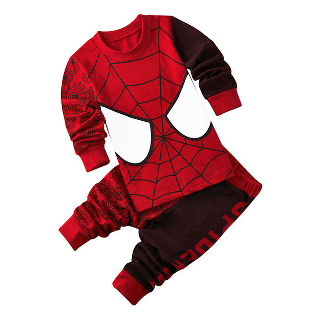 Kids Long Sleeve Pajamas Sleepwear T-shirt Sports Pajamas Kids Spider-Man Cartoon Pajamas Set Boys and Girls Pajamas