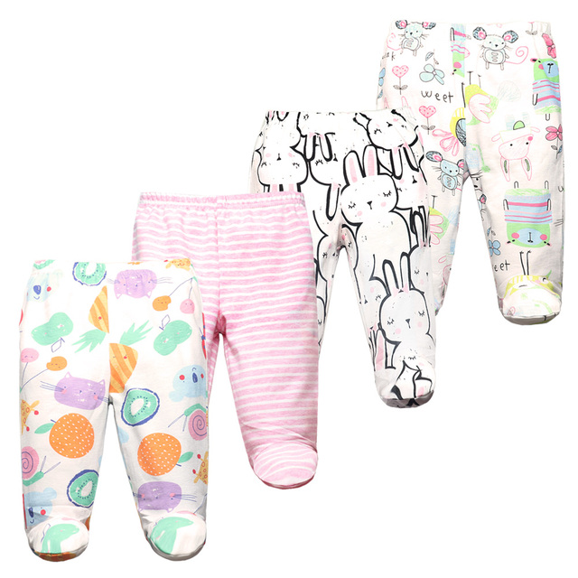 3/4/5pcs/lot Newborn Baby Pants Soft Cotton Cartoon Boys Pants Four Seasons Feet Baby Girls Pants Stripe Baby Trousers 0-12M