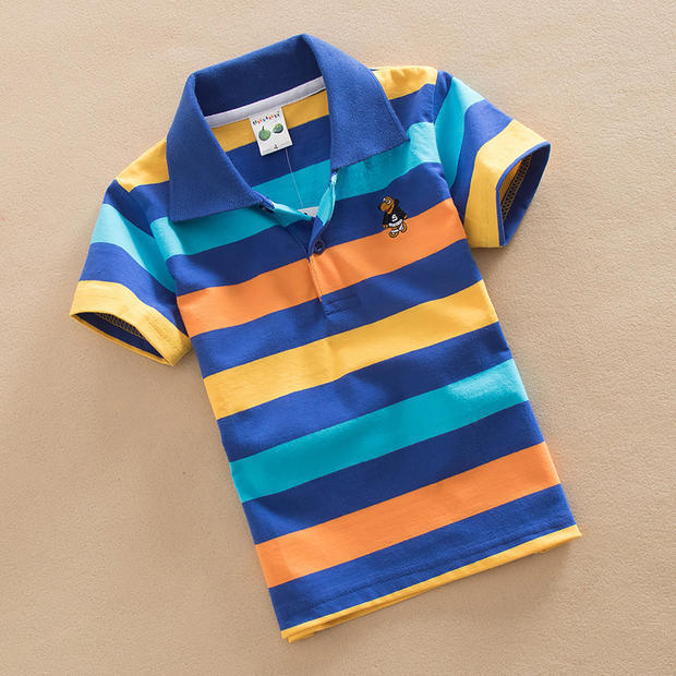 Jargazol T-shirt Children's Clothing Turn-down Collar T-shirt Summer Baby Boys Striped Color Baby Clothes