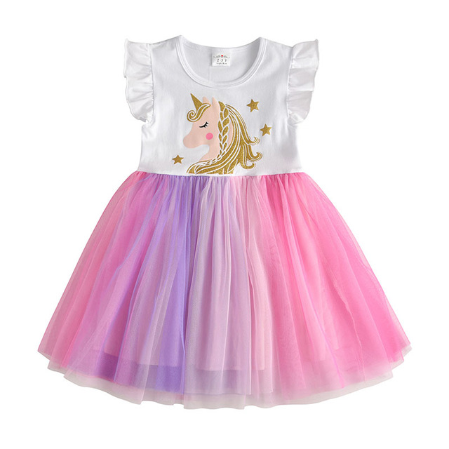 DXTON-Girls Summer Dresses Princess Kids Clothes Flying Sleeve Unicorn Dress 2021