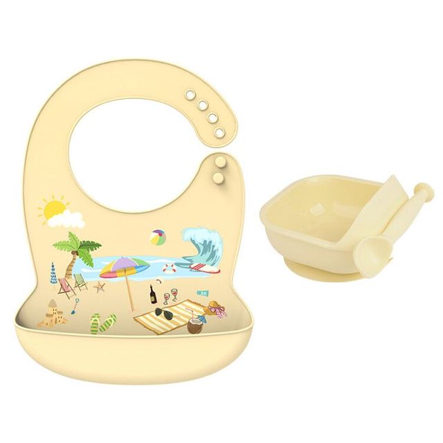 LOFCA 1 Set Baby Silicone Feeding Bowl Food Grade Liquid-Proof Suction Rotating Bowl Learning Dishes Tableware Children Plate