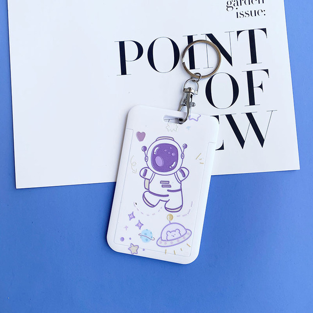 Cute Astronaut Cartoon Card Holder Keychain Student Doll Access Control Ic Card Sliding Certificate Cover For Women Men Wallet