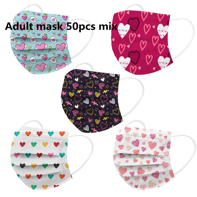 50pcs Disposable Face Mask Adult Women Printed Face Mask Adult Breathable Ear Loop Mask Non-woven Black 3Ply Mascarillas