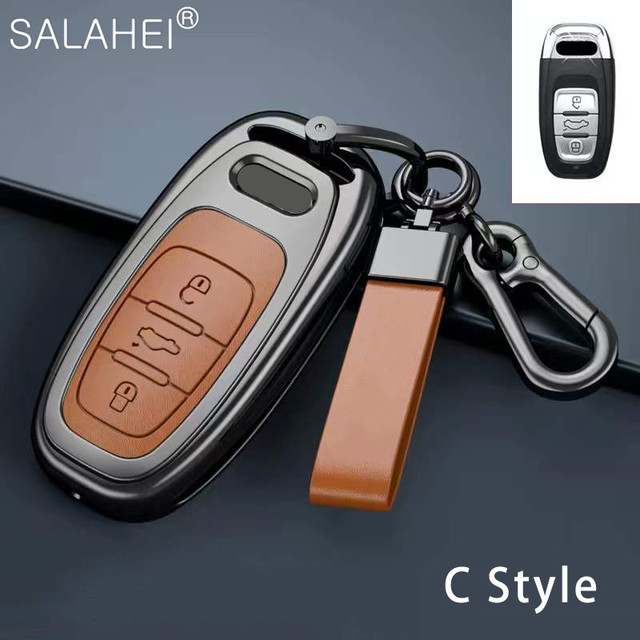 New Fashion Zinc Alloy and Leather Car Key Case Cover for Audi A3 A4 A5 C5 C6 8L 8P B6 B7 B8 C6 RS3 RS6 Q3 Q7 TT 8L 8V S6 S4 S3