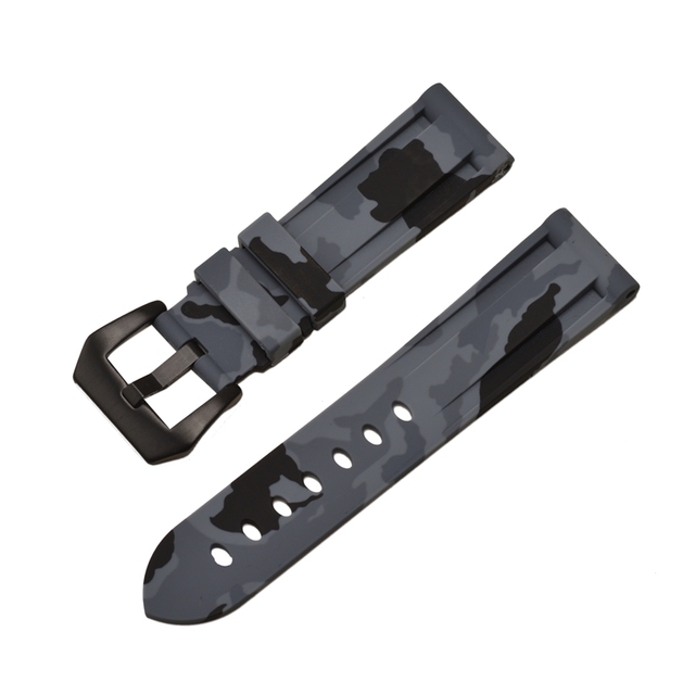 HQ Silicone Strap 20 22 24 26mm Camouflage Watch Band Silicone Rubber Watchband Replacement for PAM Strap and Steel Buckle