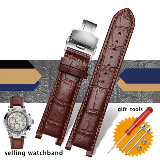 Slub style prong cowhide leather watch strap for GC gu-ess pasha male bracelet 20*11mm 22*13mm prong end watchband butterfly strap