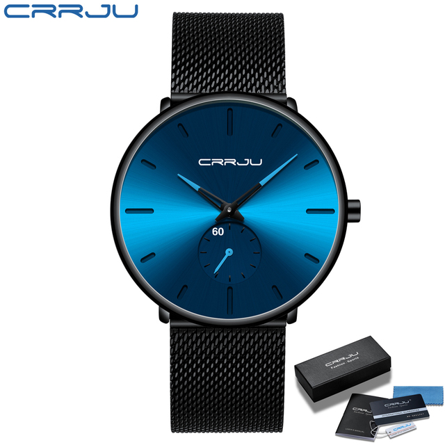 Fashionable Quartz CRRJU Men's Watches Luxury Fashion Slim Mesh Water Resistant Watches