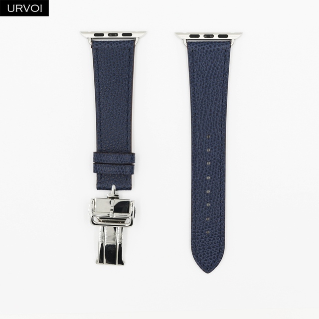 URVOI Deploy Buckle Strap for Apple Watch Series 7 6 SE 5 4 3 2 1 Strap for iwatch Strap Round Single Leather Watch Strap Swift