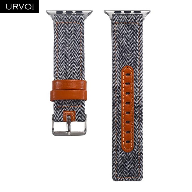 URVOI Canvas Strap for Apple Watch series 7 6 SE5 4 3 Swallow Pattern Grip Wrist Jean Strap for iwatch Classic Design Leather Back