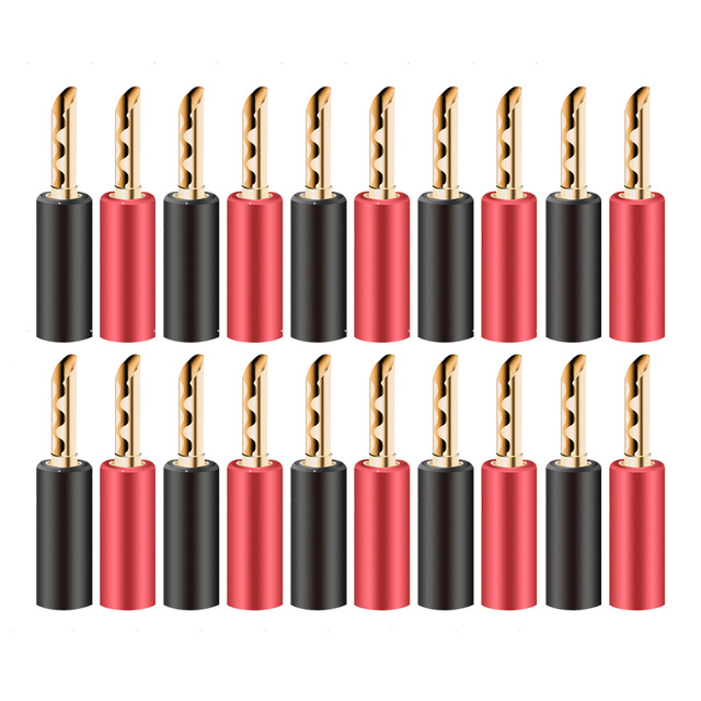 20pcs/10pairs Nakamichi Banana Plug 24K Gold Plated 4mm Banana Connector With Screw Lock For Audio Jack Speaker Plugs Black And Red