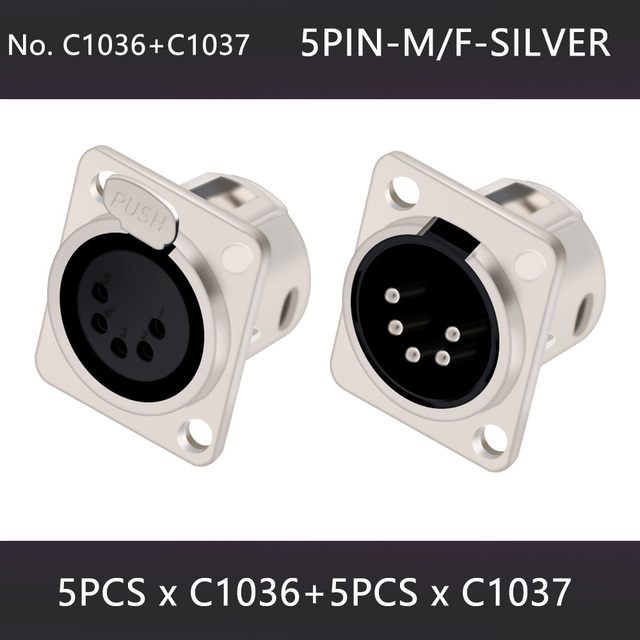 10pcs 3/4/5 Pins XLR Male Plug Female Socket Connector, Panel Mount, Zinc Alloy Shell Brass Connections, Silver and Black Housing