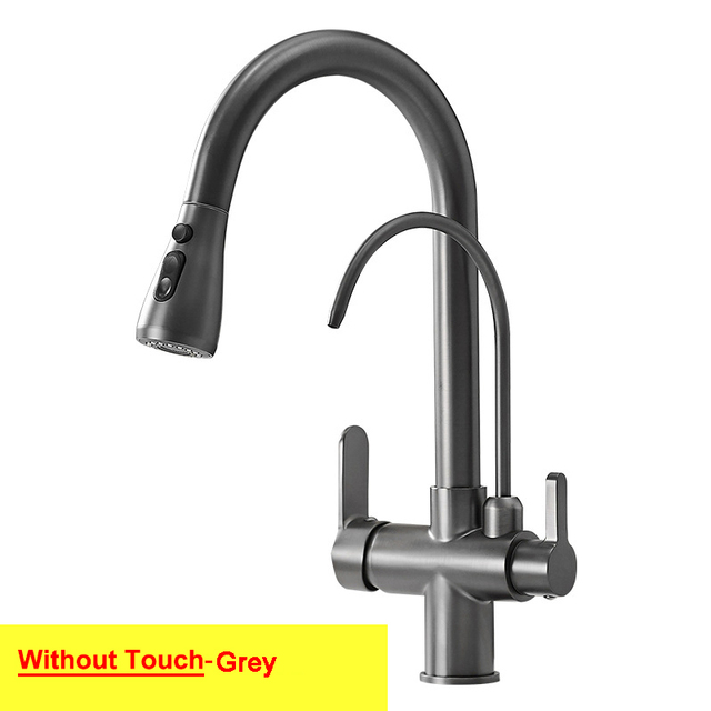 Hot Cold Touch Pull Out Kitchen Faucet Newly Brass Gray Pull Down Kitchen Mixer Tap Dual Handle Sensor Touch Filter Kitchen Faucet