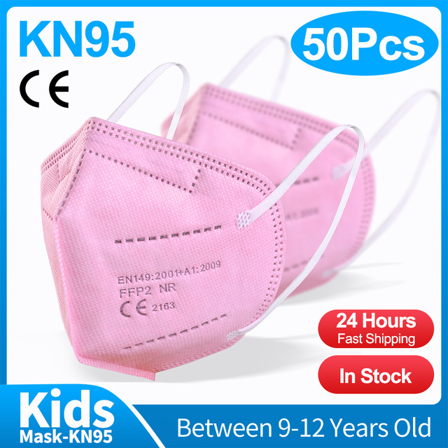 10-50 قطعة KN95 قناع N95MASK ffp2mask 9-12 سنوات للأطفال ffp2 mascarillas fpp2 niños homologadas negras masques منظمة ffpp2