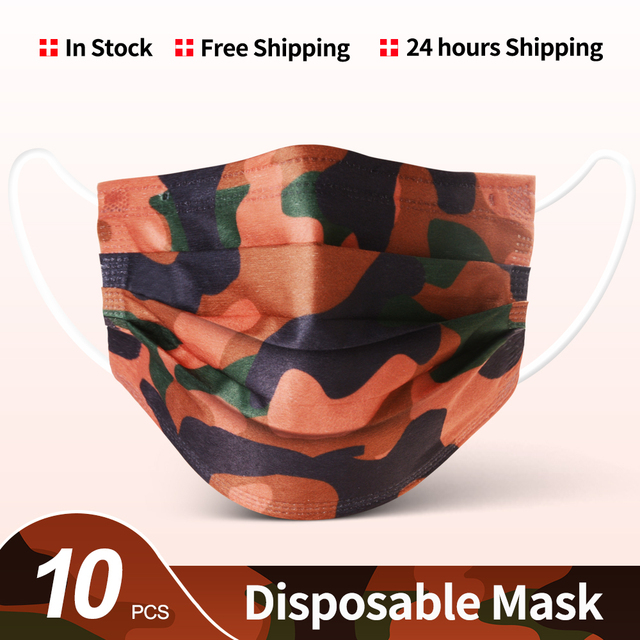 Camouflage disposable face mask 3 ply filter earbuds 100pcs protective face cover masque surgical mascarillas desechables