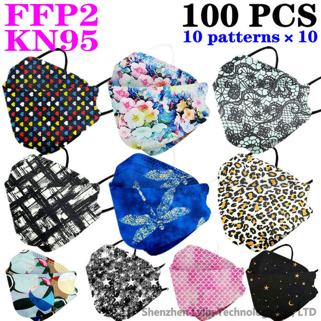 KN95 FFP2 CE 80 Unique Print Beauty Wholesale Fish Mask Mascarillas Protective Breathing Anti Fog Adult Colorful Masques