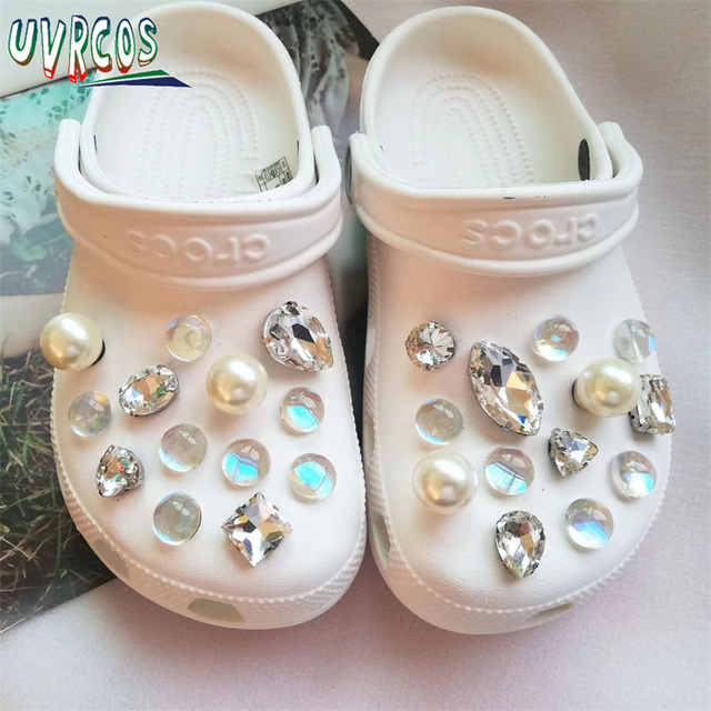 1 Set Handmade DIY Crocs Charms Bling JIBZ Buckle Rhinestone Accessories Metal Chain Clog Garden Shoe Decoration Girls 지지