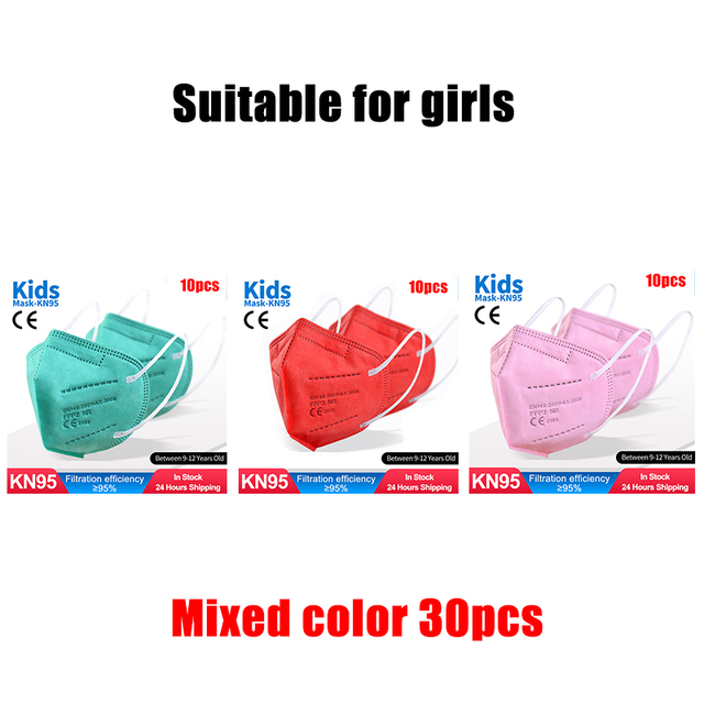 ffp2 kids mask anti-dust breathable 5 layers multicolor european specification reusable girls 9-12 years kn95 face mask