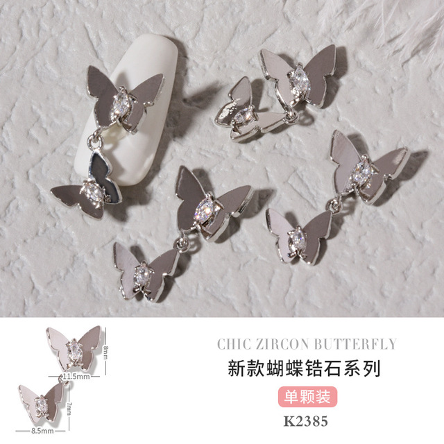 3pcs Butterfly manicure new luxury zircon nail drill paste three-dimensional metal pendant chain nail jewelry