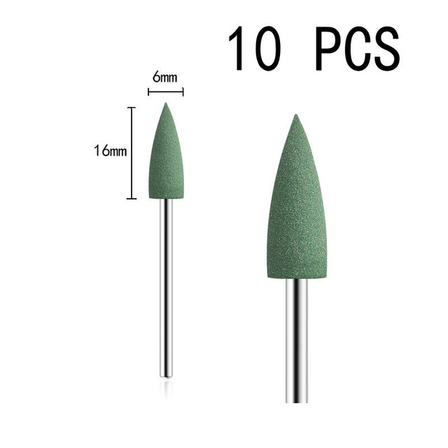 10pcs/set 10*24mm Rubber Silicone Nail Drills Big Head Bits Nail File Grinders For Manicure Pedicure Cuticle Clean Tools 15