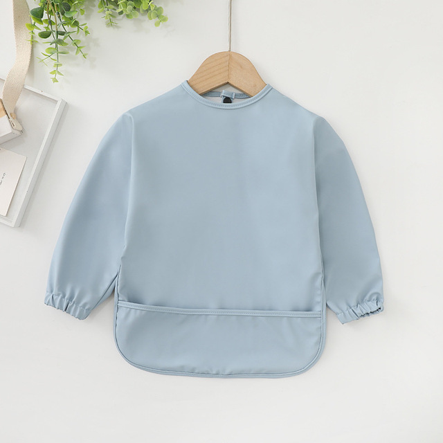 Easy to Wear Long Sleeve Baby Bib Baby Soft PU Bibs Painting Waterproof Meals Protection Washable Easy Clean Smock for Babies