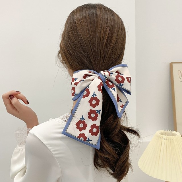 1pc Adult Kids Silk Scarf French Style Headband Girls Braided Bow Long Ribbon Head Rope Tied Hair Streamer Clothes Accessories