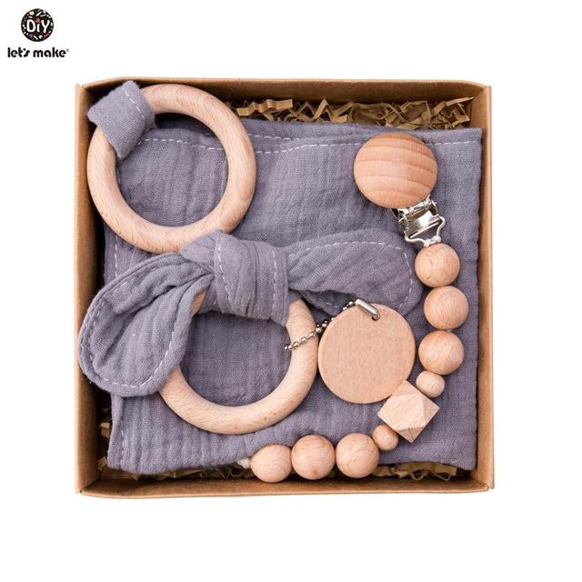 Let's Make Baby Bath Toy Set Double Sided Cotton Blanket Wooden Rattle Bracelet Crochet Toys Baby Birth Gift Products For Kids