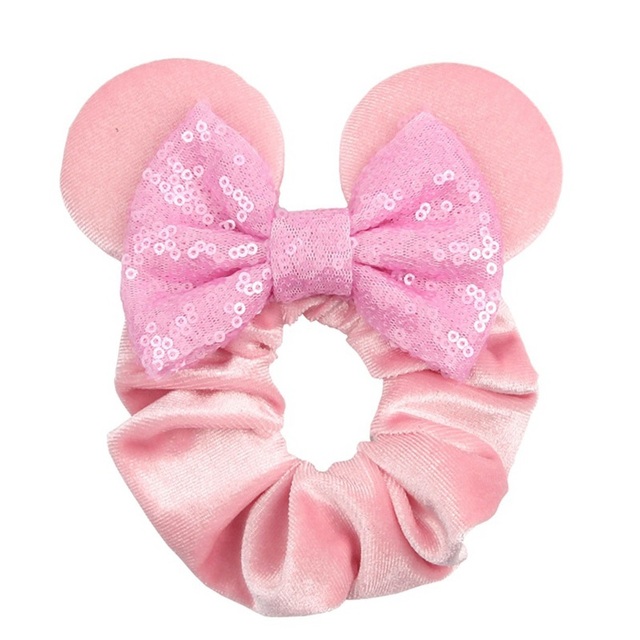 Little Girls Hair Band Kids Mickey Minnie Soft Hair Bow Children Sequin Velvet Ponytail Holders Baby No Damage Rubber Hair Tie