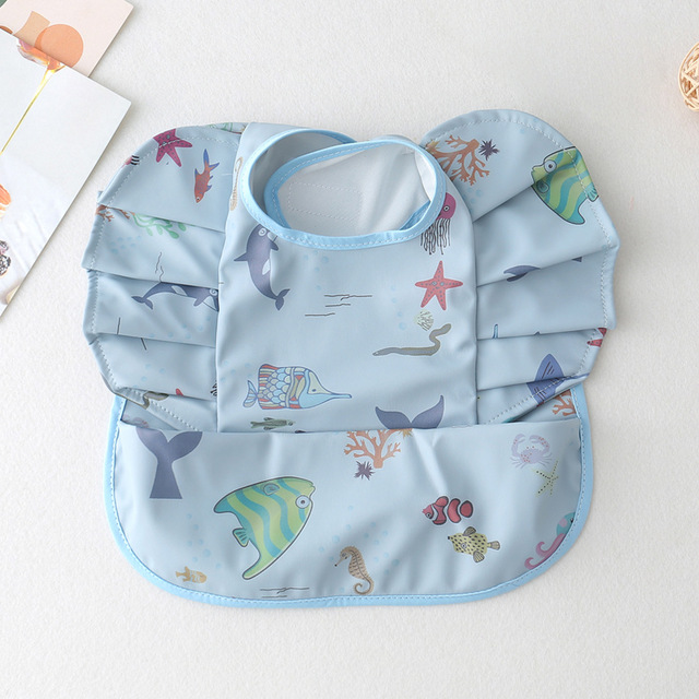 Waterproof Baby Food Eating Baby Bibs PU Cartoon Smock For Babies Feeding Clothes Sleeveless Bib With Pocket Newborn Baby Bib