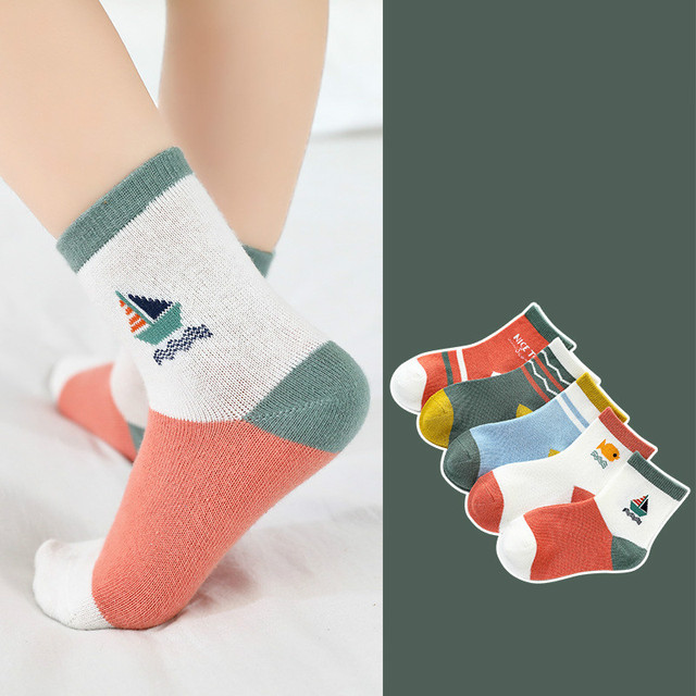 2022 5pairs/lot Children Cotton Boys Girls Socks Cute Cartoon Pattern Kids Socks for Baby Boy Girl Sport Pattern Suitable for 1-12Y