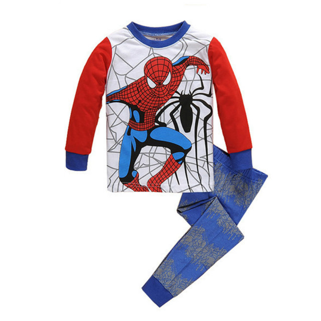 Kids Long Sleeve Pajamas Sleepwear T-shirt Sports Pajamas Kids Spider-Man Cartoon Pajamas Set Boys and Girls Pajamas