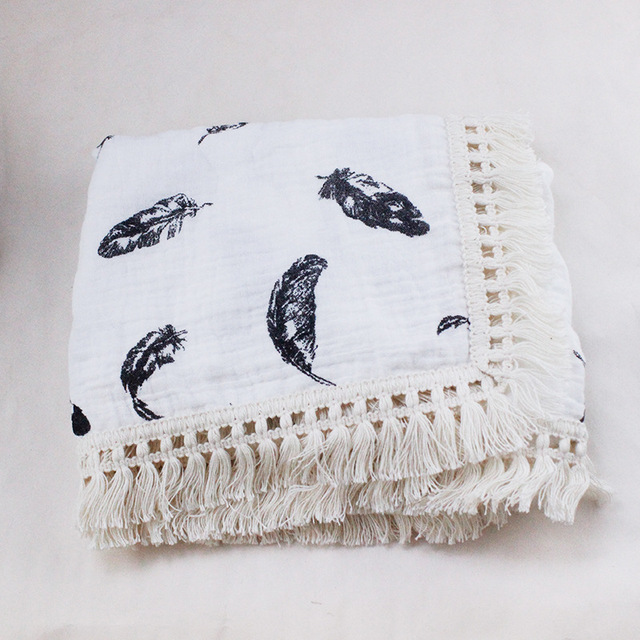 Cotton Muslin Swaddle Blankets for Newborns Tassel Receiving Blanket Newborn Baby Swaddle Wrap Infant Sleeping Bed Quilt Cover