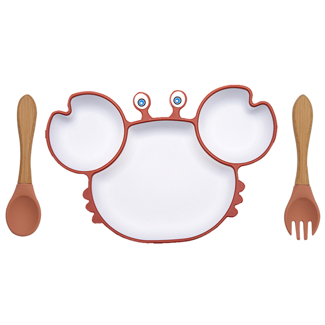 BOPOOBO Baby Dishes Silicone Suction Plate Cute Crab Children Feeding Plate Non-slip Baby Food Bowl Feeding for Kids