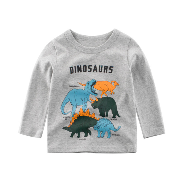 2022 New Kids Solid Cotton Long Sleeve T-shirt Tops Boys Girls Cute Animal Print Tees 2 3 4 5 6 7 8 Years Children Tops