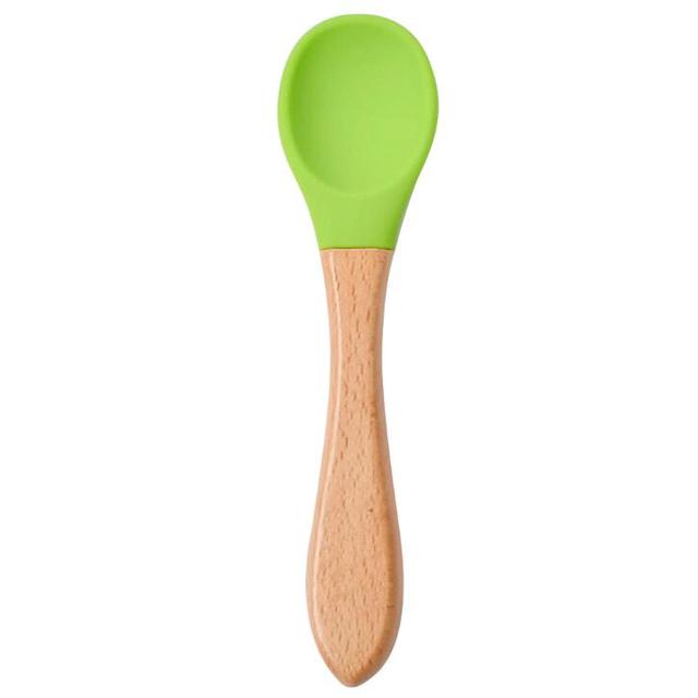 Baby Silicone Bowl Feeding Tableware Children Suction Bowl Plate Wooden Handle Silicone Spoon Dish Set For Baby Kitchen Utensils