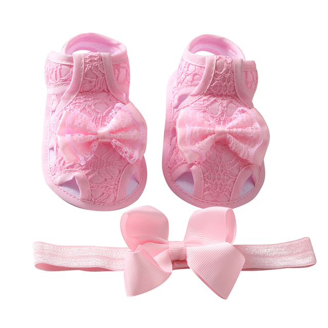 Etosale Cute Baby Walking Shoes 0-18M Newborn Baby Girls Shoes + Headband Set Infant Soft Sole Bowknot Princess First Walkers